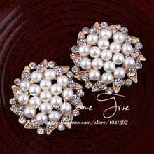 200pcs/lot 30MM 2Colors Newborn Rhinestone Pearl Button For Women Brooches Chic Gear Shape Alloy Crystal For Garment Accessories