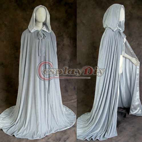 Custom Made Grey Lined Satin And Velvet Cloak Hooded Gothic Wicca Robe Medieval Witchcraft Larp Wedding Cape Halloween Costume