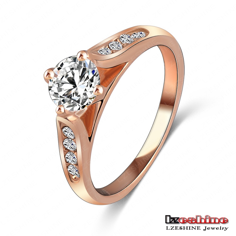 LZESHINE Brand 18K Rose Gold Plated Ring Classic SWA Elements Austrian Crystal Wedding Anniversary Ring Anel