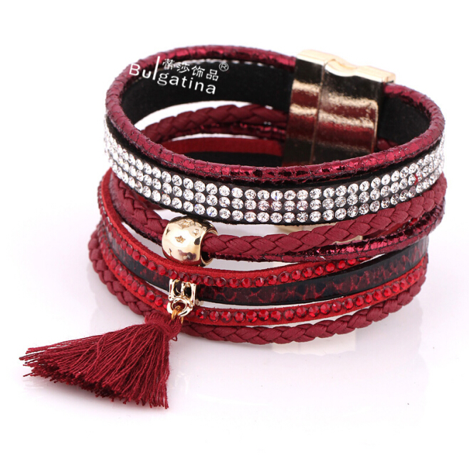 Free shipping leather bracelets bracelets gifts jewelry bangles jewelry bracelet with red swarovski crystal bracelet bangles