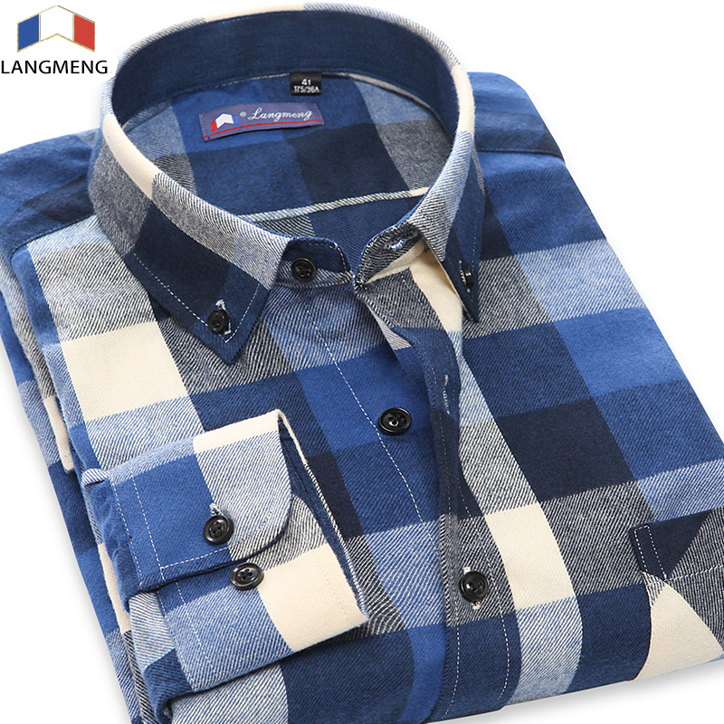 man spring 2014 100% cotton male sanded plaid shirt men's clothing flannel long-sleeve shirt casual shirt