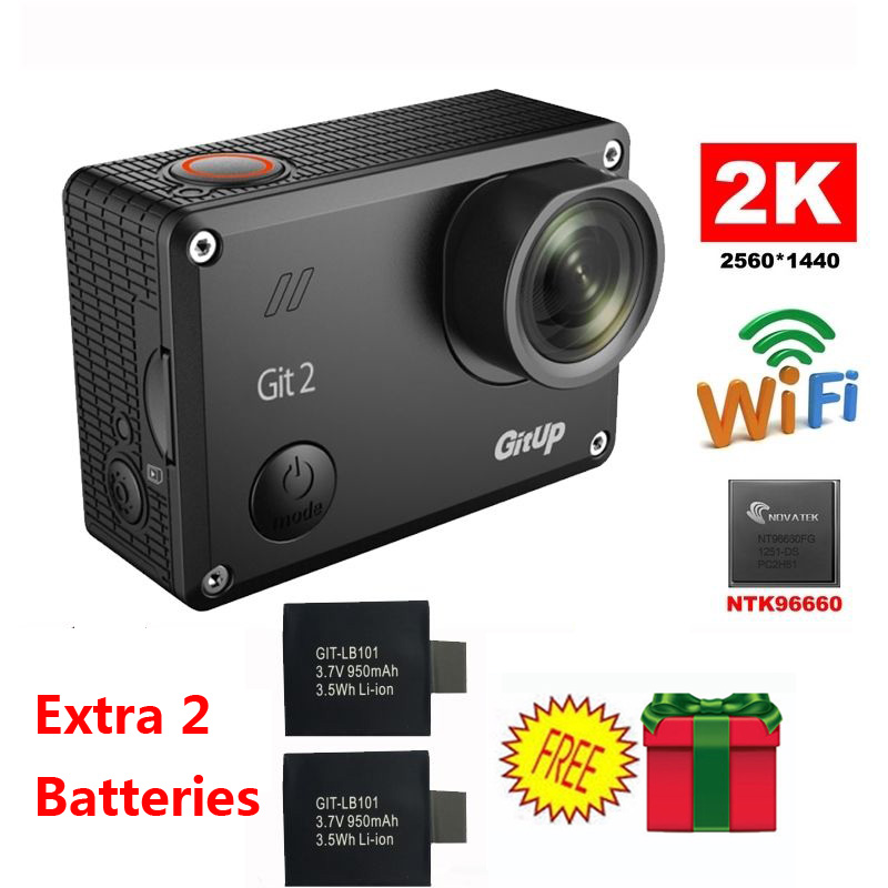 Free Shipping!Gitup Git2 Novatek 96660 1080P WiFi 2K Outdoor Sports Action Camera+Extra 2pcs 950mAh Battery