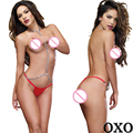 OXO Sexy lingerie hot black red Halter highlight G lace thongs 3 point erotic lingerie set