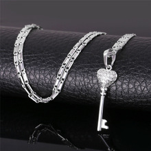 Key Chain Necklaces Pendants New Fashion Jewelry 18K Gold Platinum Plated Romantic Heart Cubic Zirconia Necklace