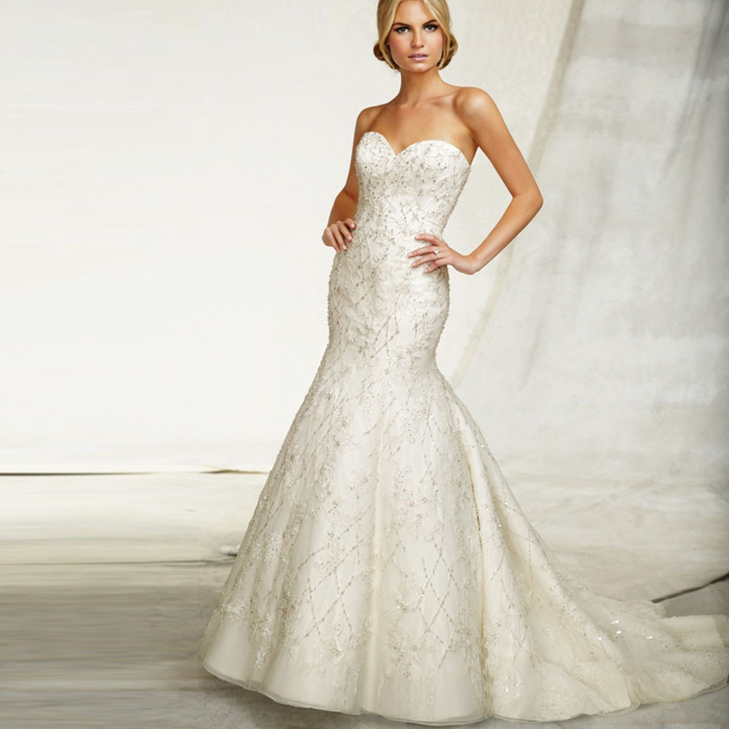 2015 Elegent Custom Made Sweetheart Removable jacket Mermaid Court Train Hidden Zipper Back Wedding Dresses Bridal