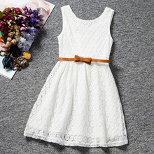 2016 Summer Girls Lace Sleeveless Dress Teenager Girl A-line Flower Dresses Children Clothing GD010
