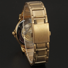 2016 Winner Luxruy Brand Men Wristwatch Skeleton Clock Male Metal Strap Casual Mechanical Automatic Watches Golden