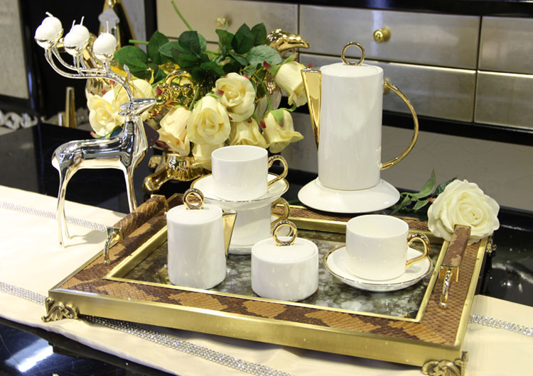 coffee cup set 11 pieces Free shipping Silver Gold colour Gold Inlay tea set drinkware dinnerware