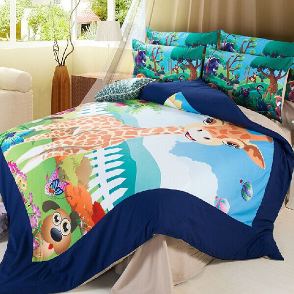 Cartoon-Animals-Bedding-Set-For-Kids-Comforter-Shell-Bed-Sheet-Pillow ...