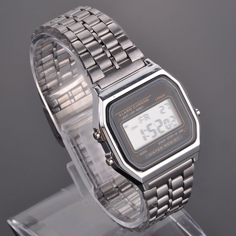 Women Watch Gold Metal 80 s Vintage Digital Watch Display Date Alrm Stopwatch Retro Watch Unisex
