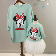 2015 autumn matching mother daughter clothes minnie children hoodies women sweatshirt family clothing plus size