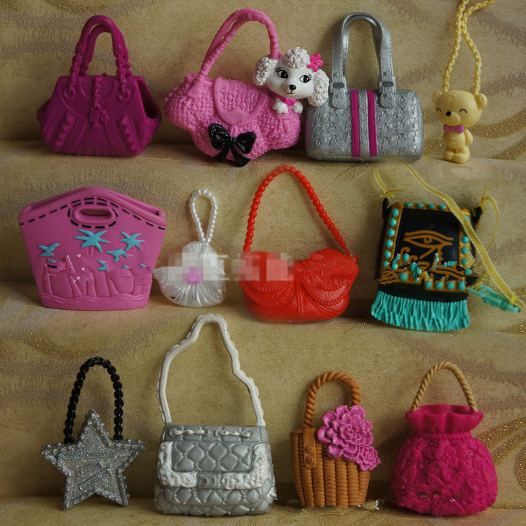 12Pcs/lot  Wholesale Fashionable Casual Bags For 1/6 Girl Dolls Mixed Styles Doll Handbags Girl Birthday Gifts Free Shipping