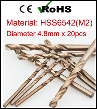 Diameter 4.8mm x 20pcs High Speed Steel M2 Metal Working Drilling Power Tools Twist Drill Bit scie cloche broca bisagra