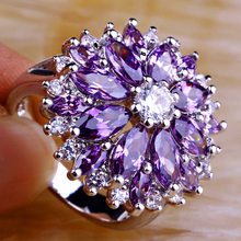 New Cluster Amethyst White Topaz 925 Silver Ring Size 7 8 9 10 11 12 13
