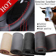 hot Genuine Leather Steering Wheel Cover,Car Styling Accessories Volante Esportivo,DIY Handmade Case With Needles and Thread