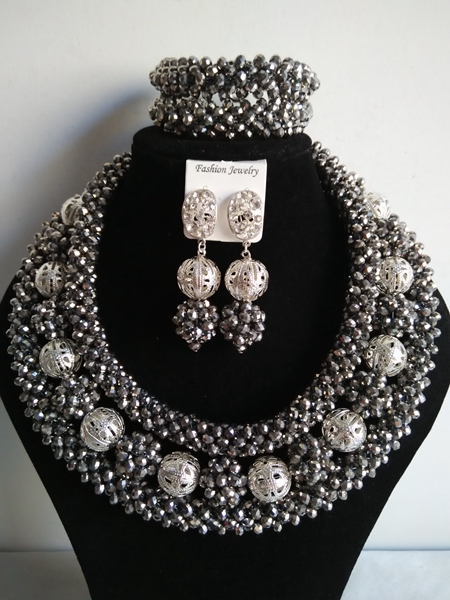 Fashion African beads jewelry set Silver crystal beads bride jewelry nigerian wedding african beads jewelry Set  GG-285
