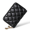 Fashoin Simple Diamond Lattice Money Clip Women Designer Trendy Sheepskin Wallet Chain Ornament Genuine Leather Zipper