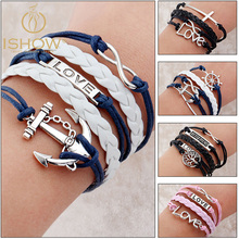 2015 Promotion Discount Steampunk Bradided Wax Cords Love Anchor Owl Hungry Games Charms bracelets & Bangles Man And Women