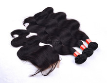 6A Unprocessed Brazilian virgin remy hair with closure body wave human hair and Closure Brazilian Body