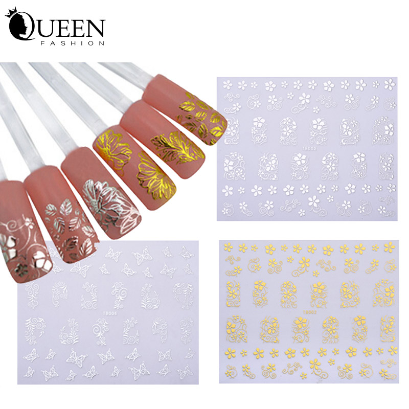 Gold Silver 3d Nail Art Stickers 2sheets Unique Charm Flowers Nail Foils Decals DIY Manicure Nail