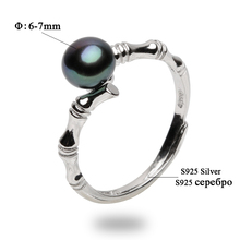 Bamboo-shaped Pearl Rings 6-7mm Black Freshwater Pearls 100% 925 Sterling Silver Jewelry For Women Rings