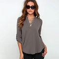New 2015 Fashion Women Sexy V Neck Chiffon Blouse Shirt Long Sleeve Casual Solid Women Tops