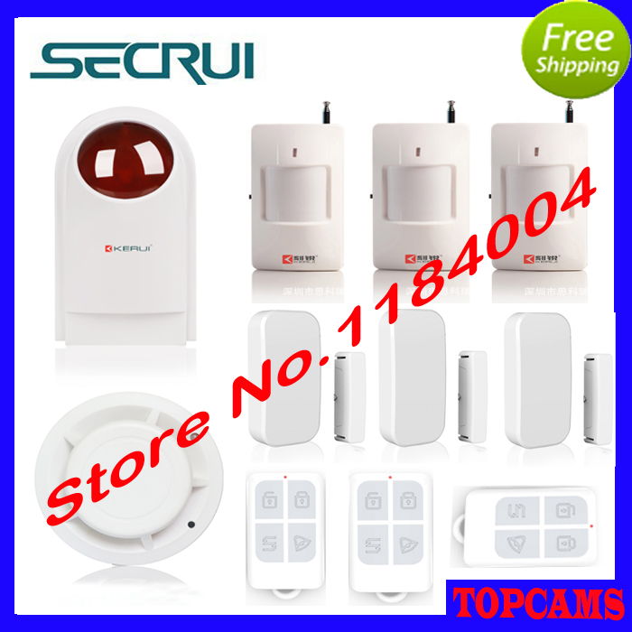 Kerui security alarm Wireless Strobe Siren+wireless smoke sensor+remote controller+Wireless Door Sensor+Wireless PIR Detector