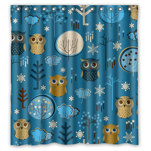 Stylish Fabric Bathroom Curtain Custom Cute Cartoon Owl in the Forest Shower Curtain 66 * 72 (13 holes)