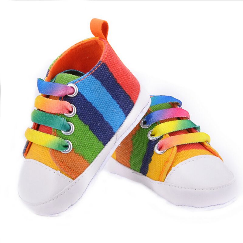 Casual Baby Rainbow font b Plaid b font Star Cotton Crib Shoes Soft Sole Prewalker Anti