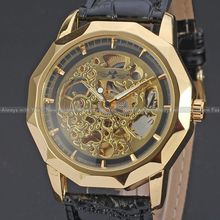 Nuevos Waches número de hombres ver a través de Analog Auto mecánica reloj del reloj + caja de regalo envío gratis