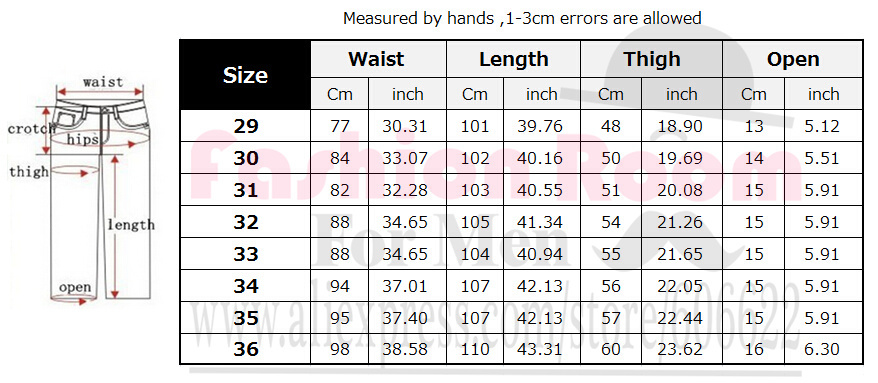 Size Chart 32 Jeans