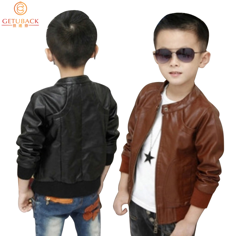 2015 New Boys Coats Faux Leather Jackets 2 Colors Children Fashion Outerwear Spring Autumn Winter MC031