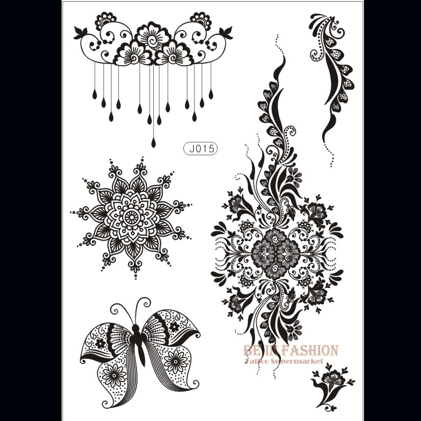 1piece flower sun lace black henna tattoo sticker flash 1piece flower sun lace black henna tattoo sticker flash