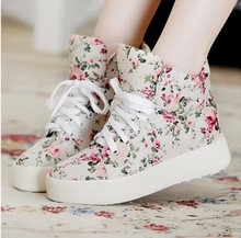 2016 New Women Shoes Fashion Canvas shoes women platform canvas floral print ankle boots shoes wedges shoes