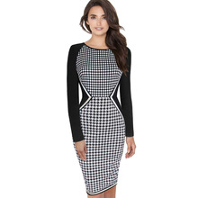 Womens Elegant Tartan Houndstooth Check Plaid Optical Illusion Tunic Slim Casual Wear to Work Bodycon Pencil Dress 1722