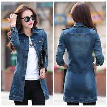 Fashion Women Denim Jackets 2016 Casual Long Slim Jean Woman Jacket Slim Holes Long Sleeves Women Coat Outwear Female Clothing