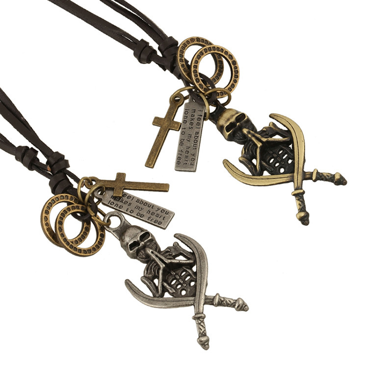 leather Personality pendant Knife cross knife Ghost  Human pendant  skeleton  Alloy Rope men