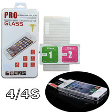 Wholsale 9H 0.26MM 2.5D Tempered glass Screen Protector HD Transparent Film for iPhone 4 4S with retail box package