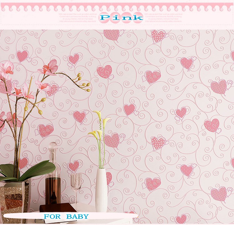 3 D Non-woven Wallpaper Sweet Girl Love Princess Room Children Room Heart-Shaped Cute Pink Purple Background wall world