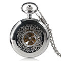 Classic Silver Mechanical Hand Winding Pocket Watch Men Women Carving Grilles Hollow Pendant Fashion Chain Steampunk