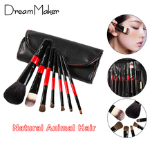 Animal Hair 7pcs Professional Makeup Brushes Set PU Leather Bag Make up Tools Horse Hair Eyeshadow