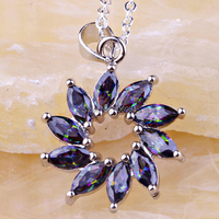 lingmei New Unique Design Jewelry Marquise Mysterious Rainbow Topaz 925 Silver Chain Necklace Pendant Free Shipping Wholesale