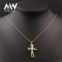 Top Quality Cubic Zircon Crystal Cross Pendant Necklace 18K Gold Plated Women Accessories Jewelry