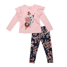 2015 New Autumn Boutique Outfits For kids Girls Sets With 2 Pcs Cute Print Long Sleeve Tops +floral legging clothes set 2-6Y