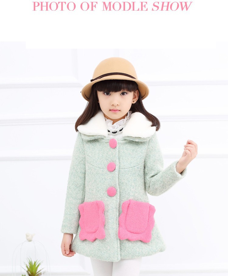 2015 new fashion mother and daughter winter clothing girls wool winter coats long pockets bow long sleeve kids autumn winter blends jackets warm 6 7 8 9 10 11 12 13 14 15 16 years old kids little big girls autumn children wool clothes (5)