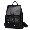 Front Patch Pocket Solid Color Backpack Women Fashion Drawstring Flap Bag Fashion Genuine Leather Preppy Style