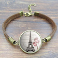 Vintage Brown Rope Bracelet Beautiful Eiffel Tower Glass Art Picture Handcrafted DIY Charm Bracelets for Women