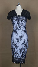 free shipping summer women vestido cap sleeve midi length lady sexy black lace dress for parry,cocktail,dinner
