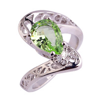 Shinning Art Deco Pear Cut Light Green Amethyst 925 Silver Ring Size 6 7 8 9 Jewelry Rings Women Gift Wholesale Free Shipping