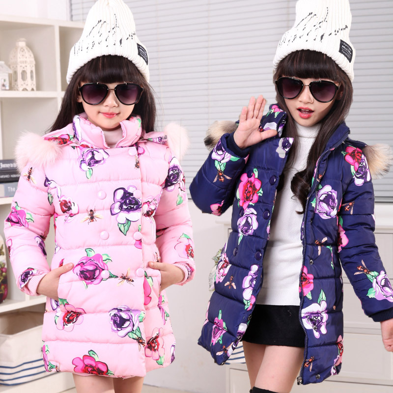 2015 children's winter clothing boys and girls padded cotton jacket Kid long sections thick outwear child star pattern warm coat